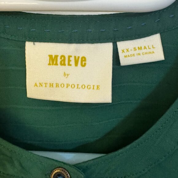 Anthropologie Maeve Avignon Emerald Green Button Down, XXS - Picture 3 of 5